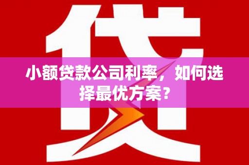 黔西小额贷款公司利率，如何选择最优方案？